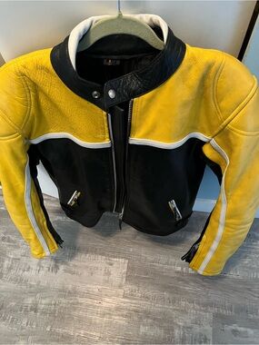 Yellow & Black Leather Moto Jacket - Motorcycle Jacket Style (no brand, unisex)